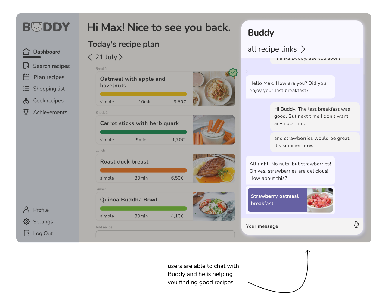 Screenshot showing how a student can get support on the Buddy website