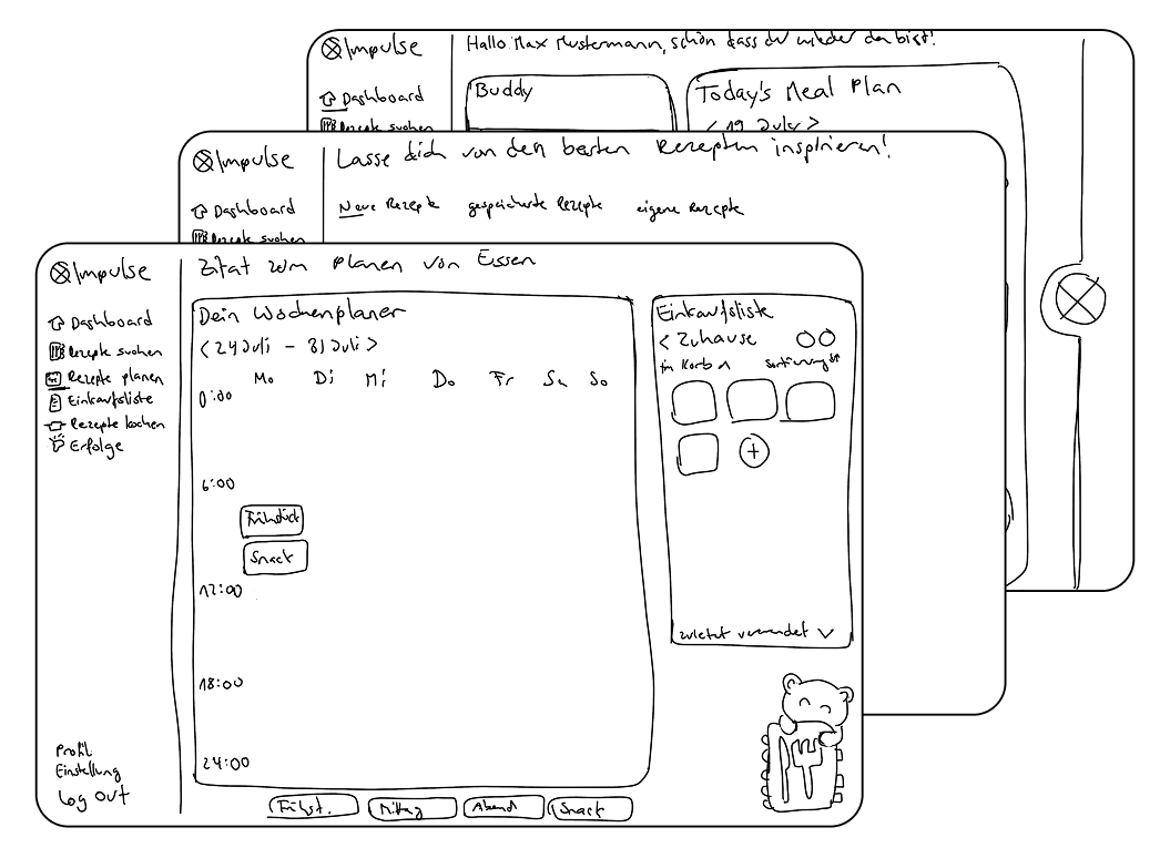 wireframes showing the layout and structure of the Buddy website